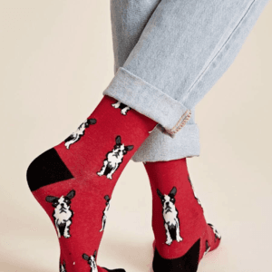 Calcetines rojos bulldog frances