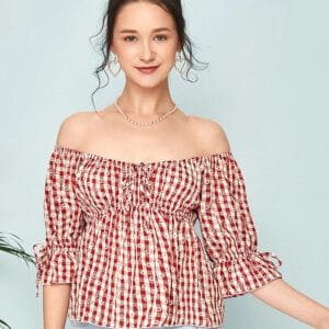 Blusa Corta Cuadricula y Margarita Print
