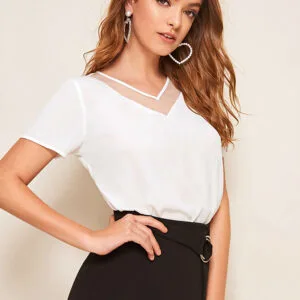Blusa Cuello Transparente Blanco