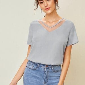 Blusa Cuello Transparente Gris