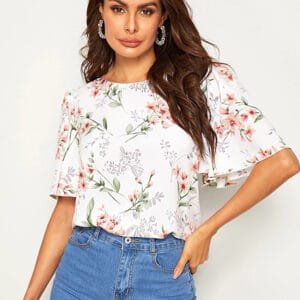 Blusa Floral Print Mangas Holgadas