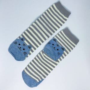 Calcetines striped  cat grey and blue