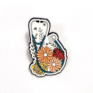Pin Estetoscopio con flores