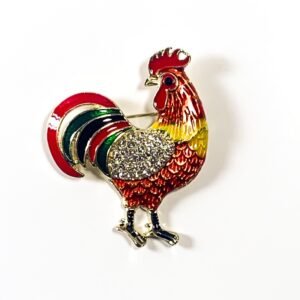Pin Gallo Plateado de Colores