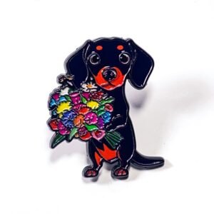 Pin Perro Salchicha con Ramo de Flores